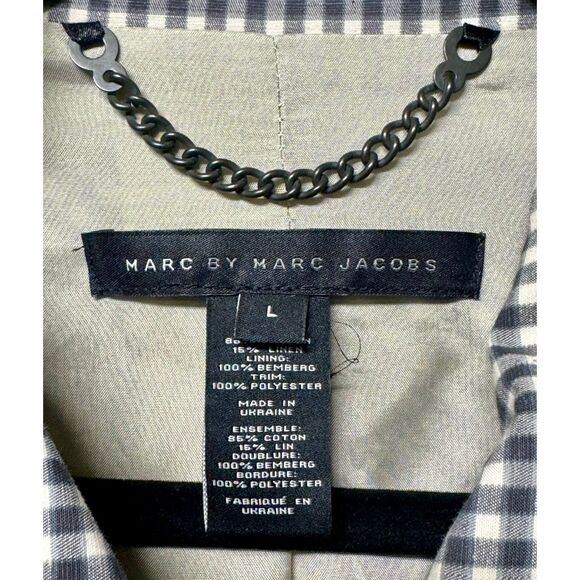 MARC BY MARC JACOBS Black/Ivory Linen Blend Zip Front Jacket, Sz L - Picture 11 of 13